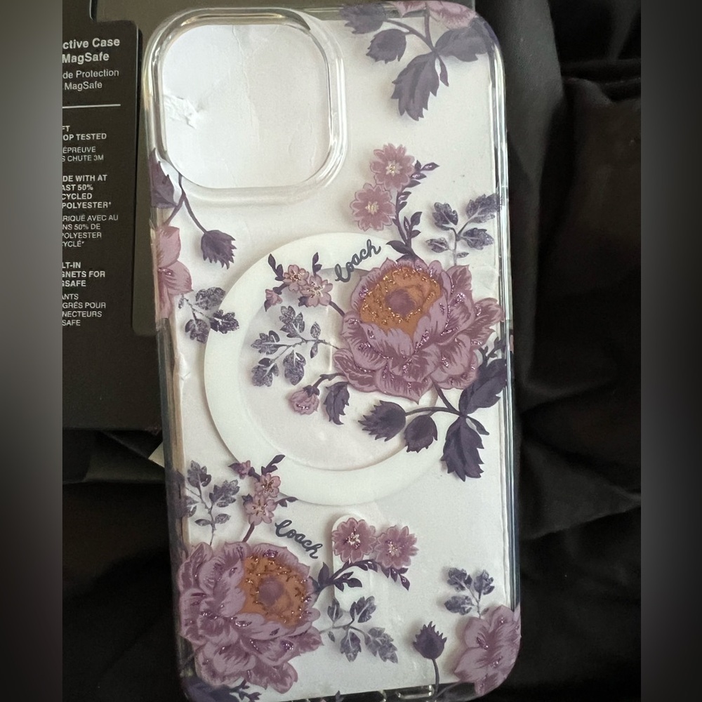 NWOT Coach Protective Case for MagSafe iPhone 15/14/13 Moody Floral Glitter